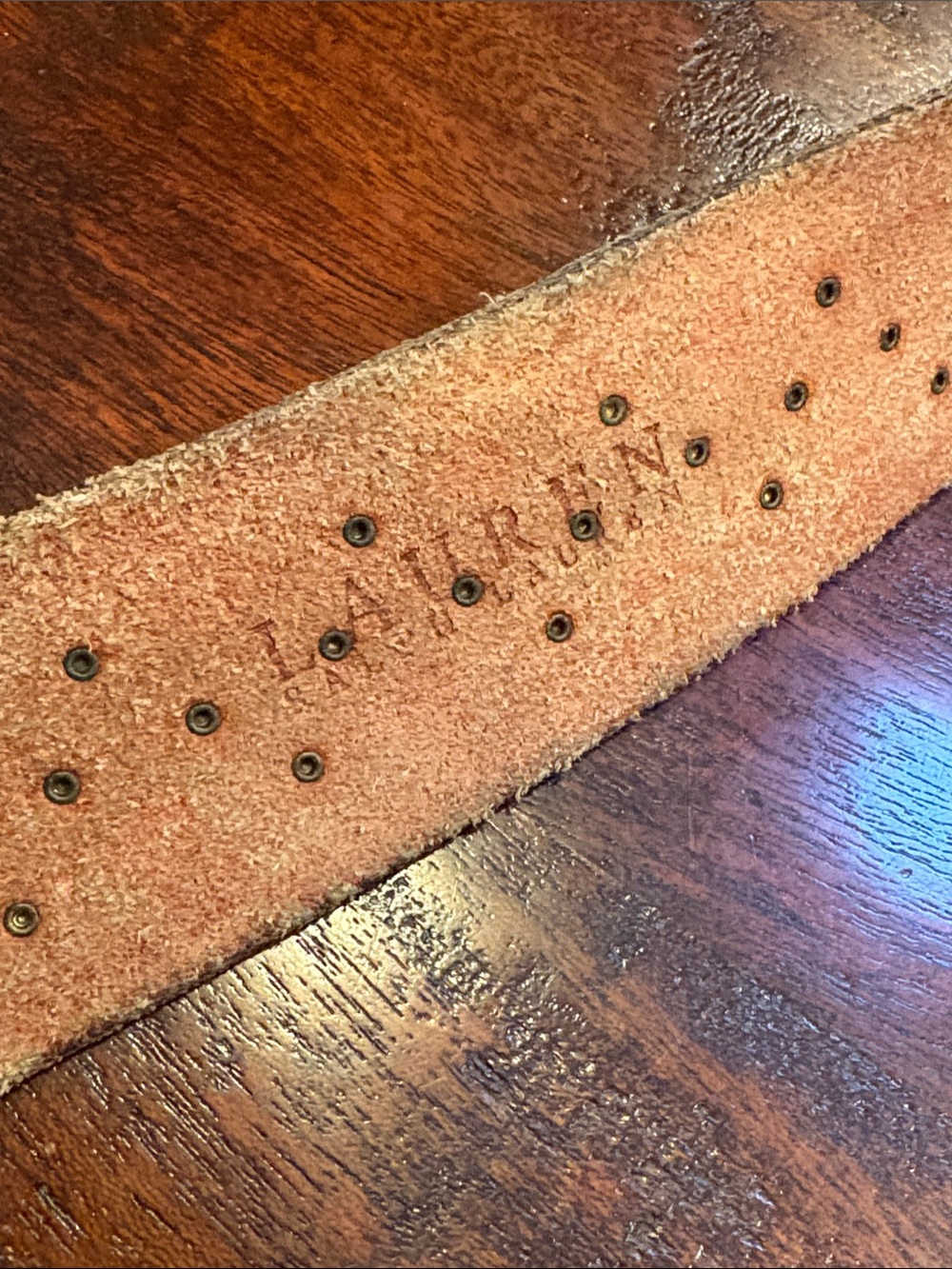 Vintage Lauren Ralph Lauren Brown Leather Western Studded Embossed Belt sz Large - Picture 8 of 16